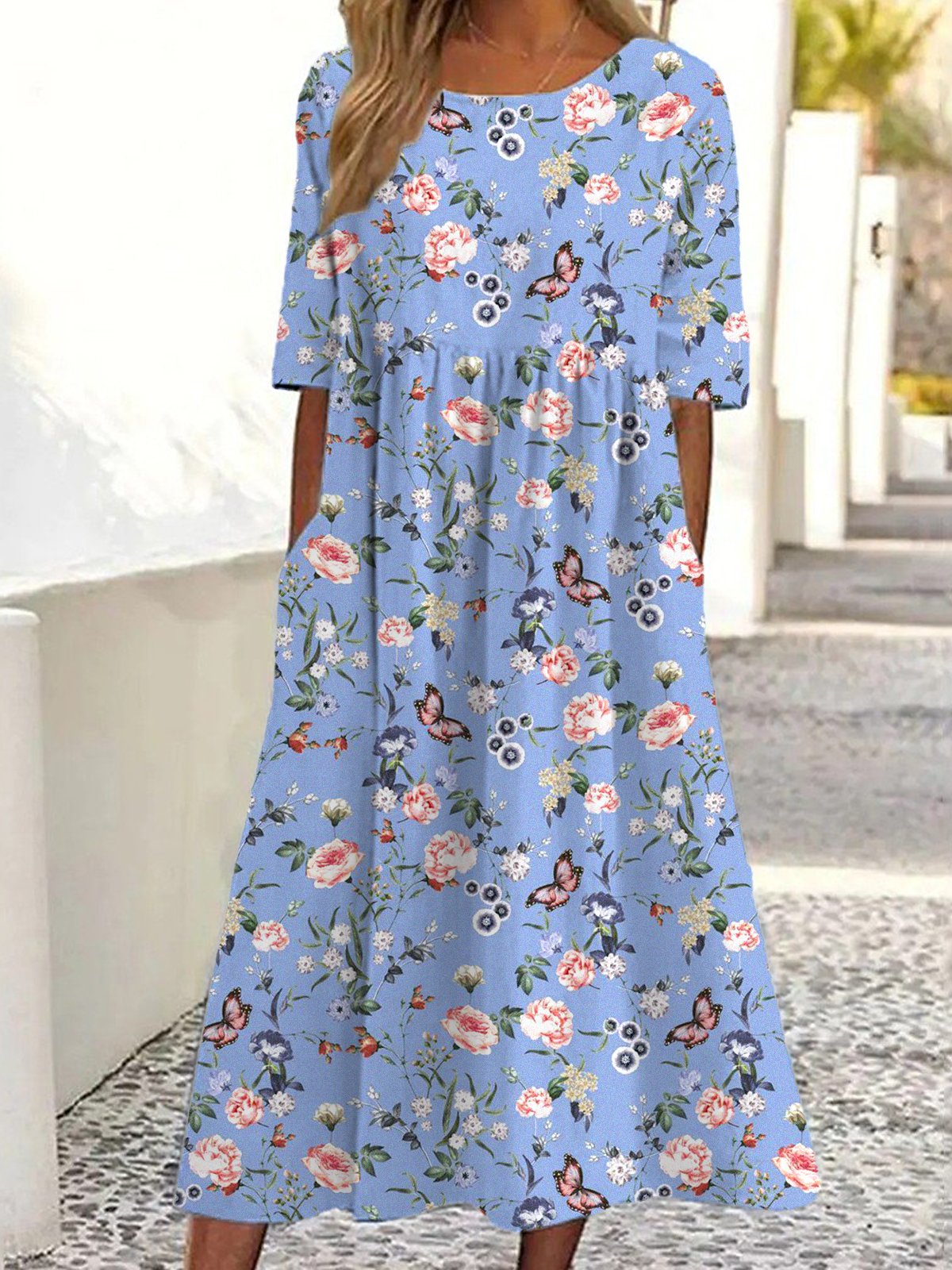 Loose Casual Crew Neck Dress With No