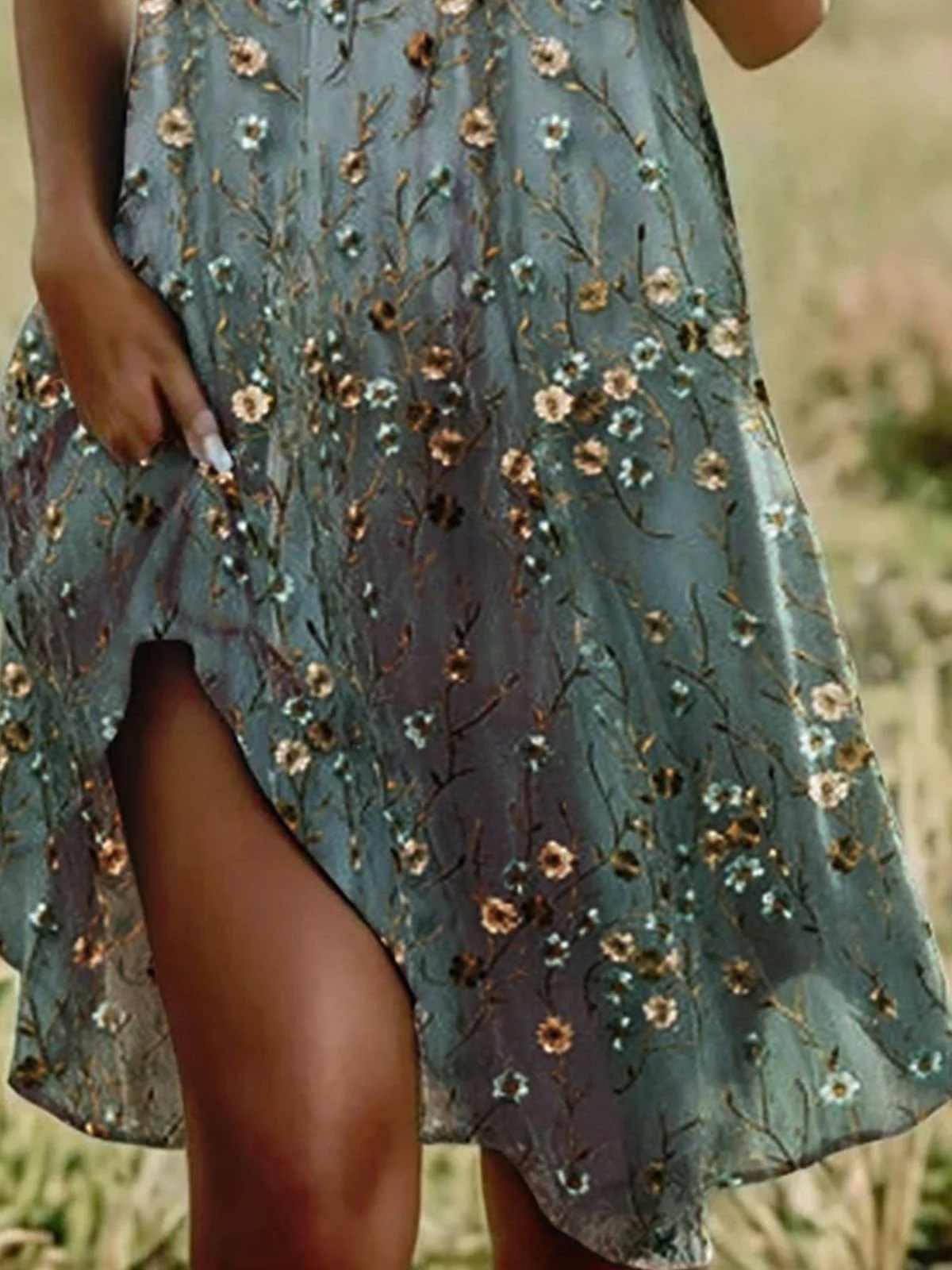 Vintage Crew Neck Floral Dress With No