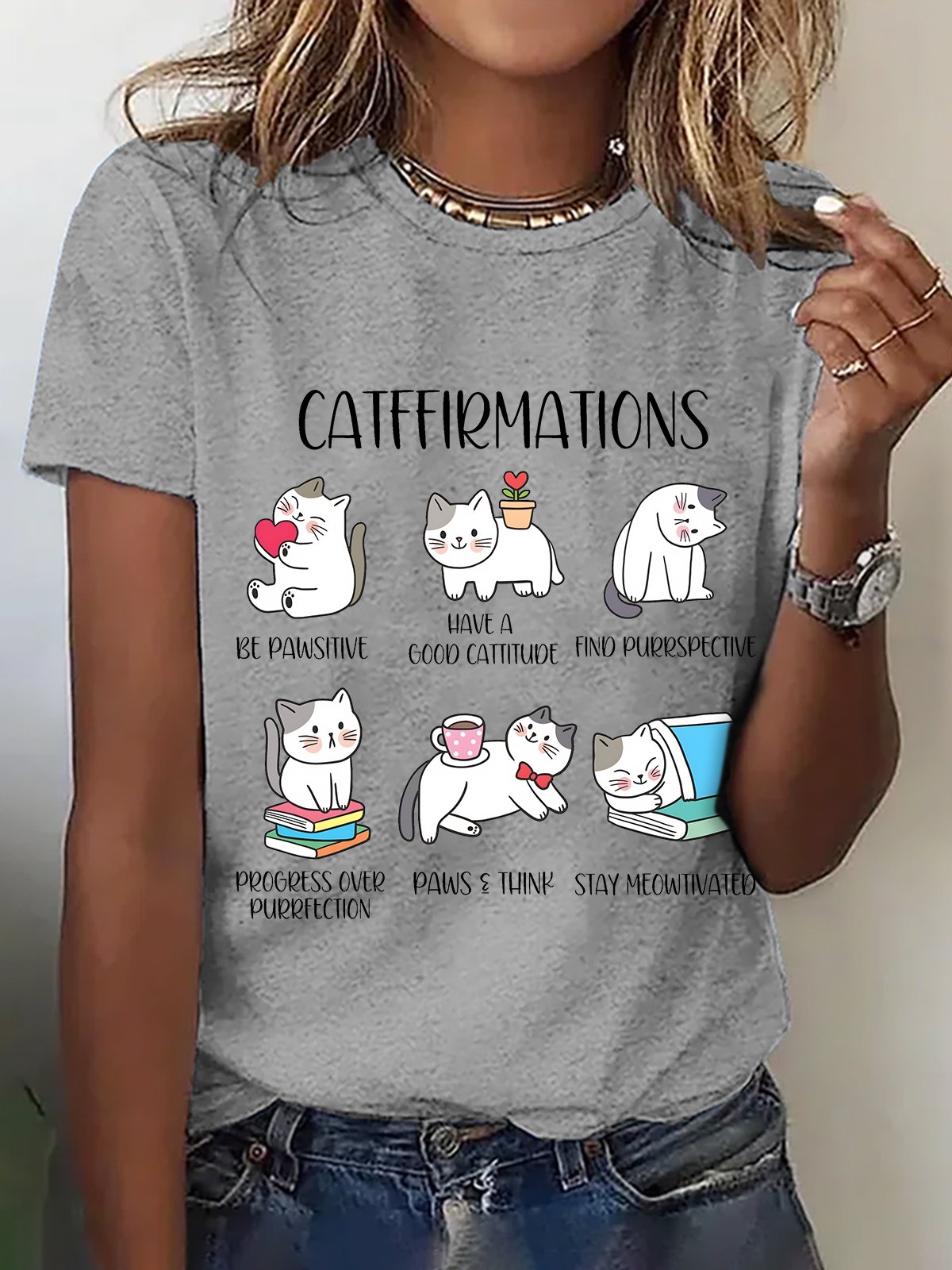 Positive Cats Catffirmations Cotton T-shirt
