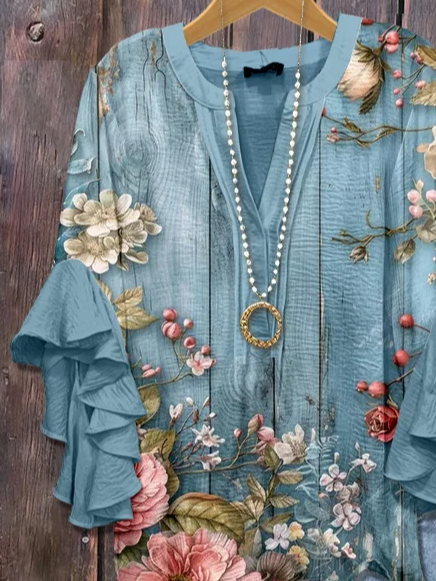 Women's Floral Ruffle Sleeve Top