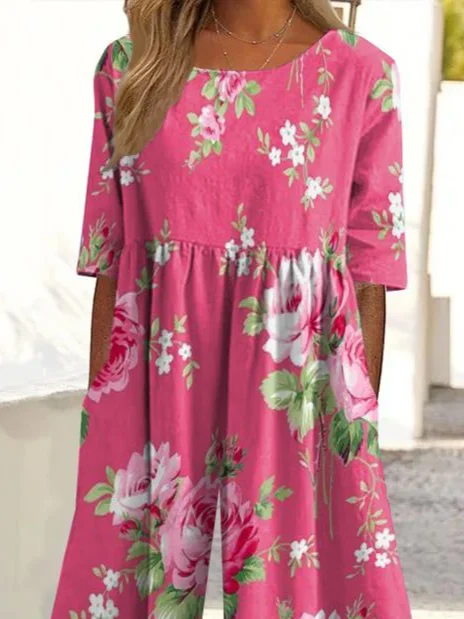 Women's H-Line Crew Neck Daily Going Out Casual Printing Floral Summer Ankle Pants Jumpsuit Romper