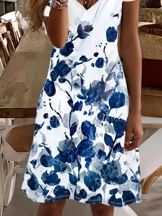 Women's Floral Print V-Neck Short Sleeve Dress