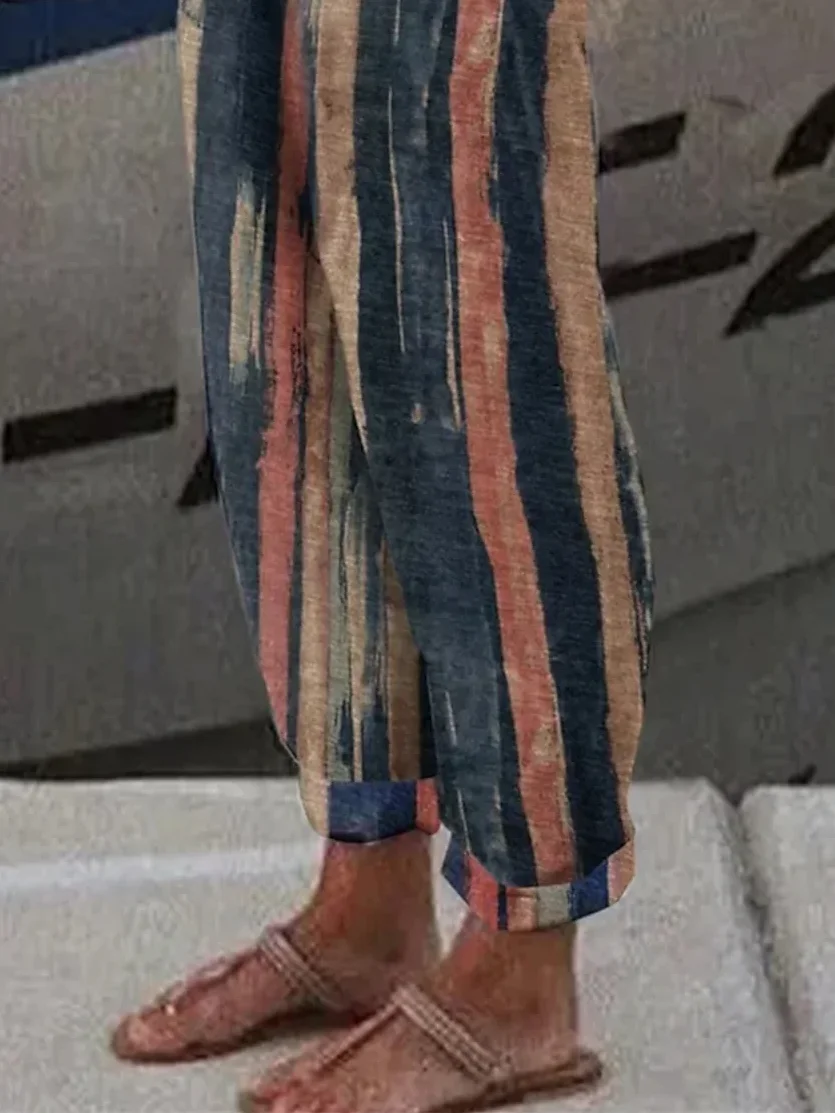 Women's Stripe Print Casual Pants