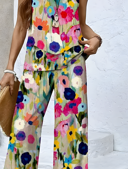Flowers jacket and trouser suit Two-piece