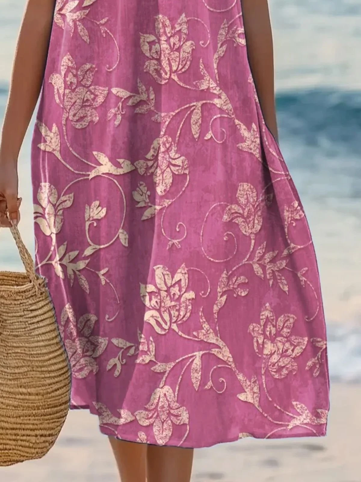 Plants Regular Fit Cotton Simple Dress With No
