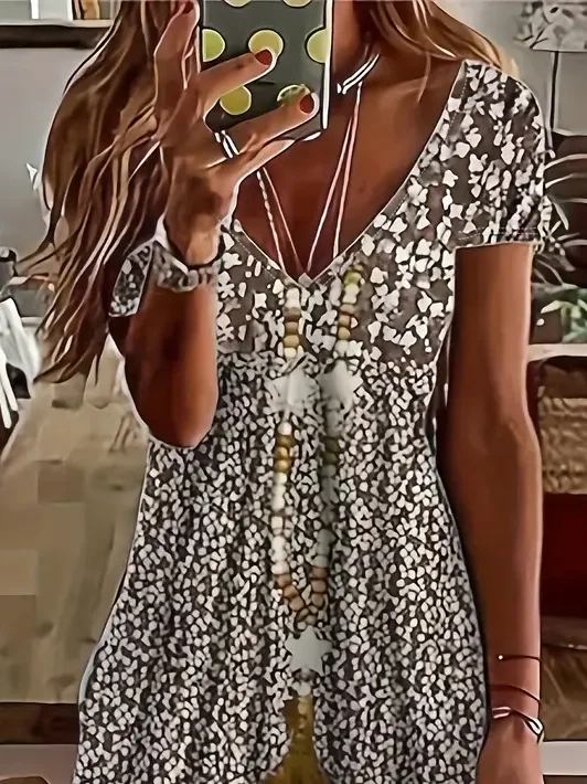 Women's Floral Print Casual V-Neck Short Sleeve Dress