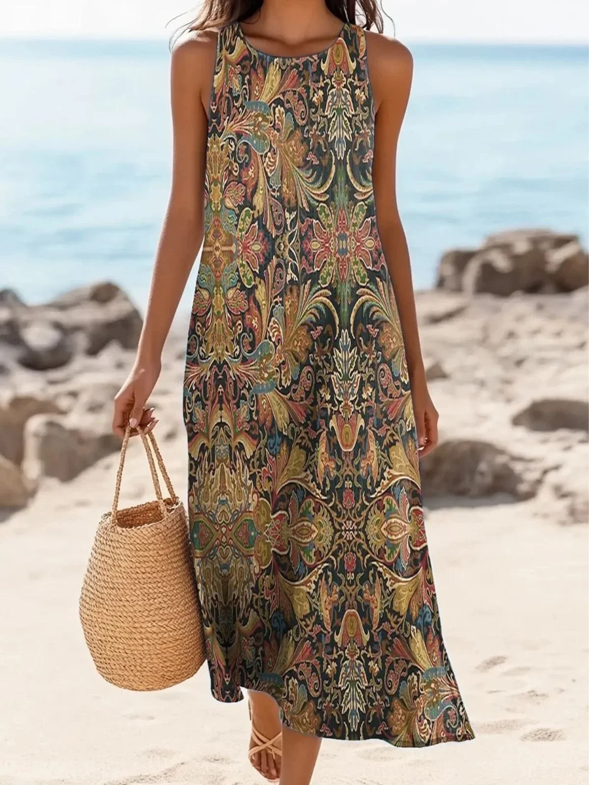 Simple Regular Fit Crew Neck Dress With No
