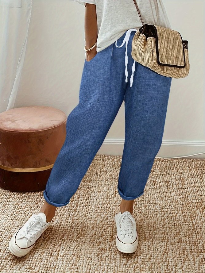 Faux Denim Print Graphic Casual Pants