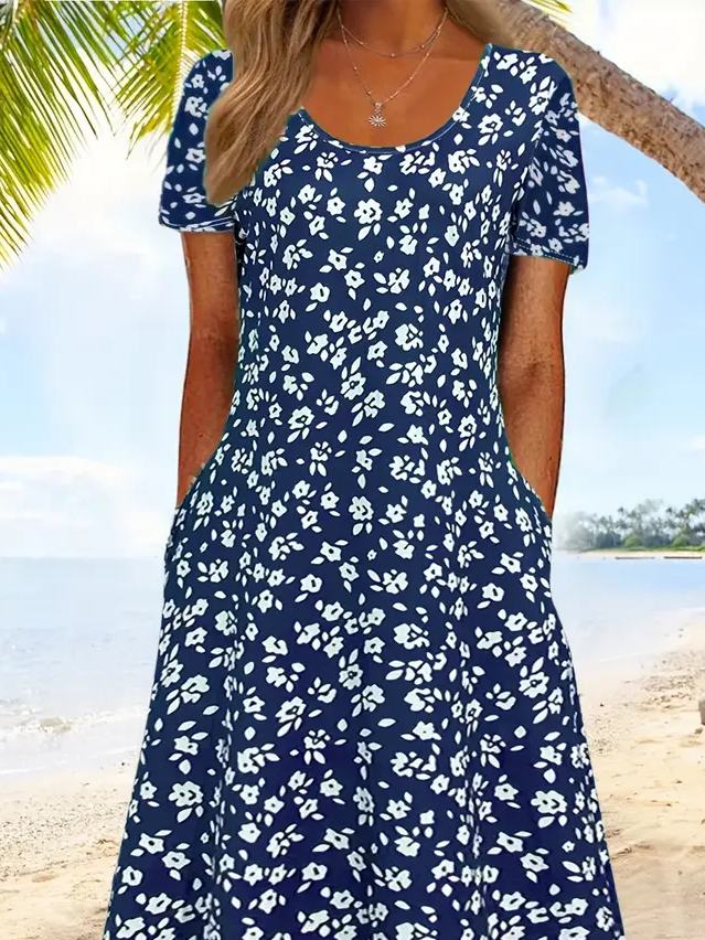 Women's Floral Print Casual Crew Neck Dress