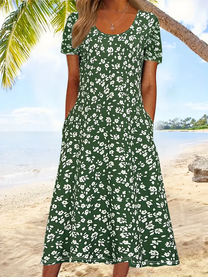 Women's Floral Print Casual Crew Neck Dress