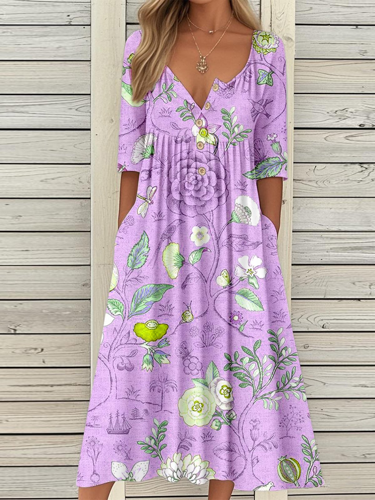 Loose Floral Vintage Dress With No