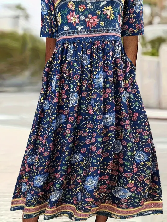 Women's Floral Print Casual Crew Neck Dress