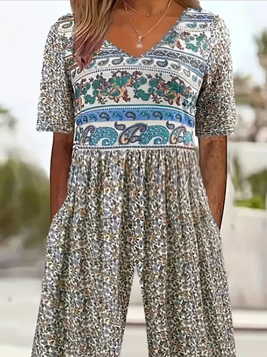 Women's H-Line V Neck Daily Going Out Casual Printing Floral Summer Ankle Pants Jumpsuit Romper