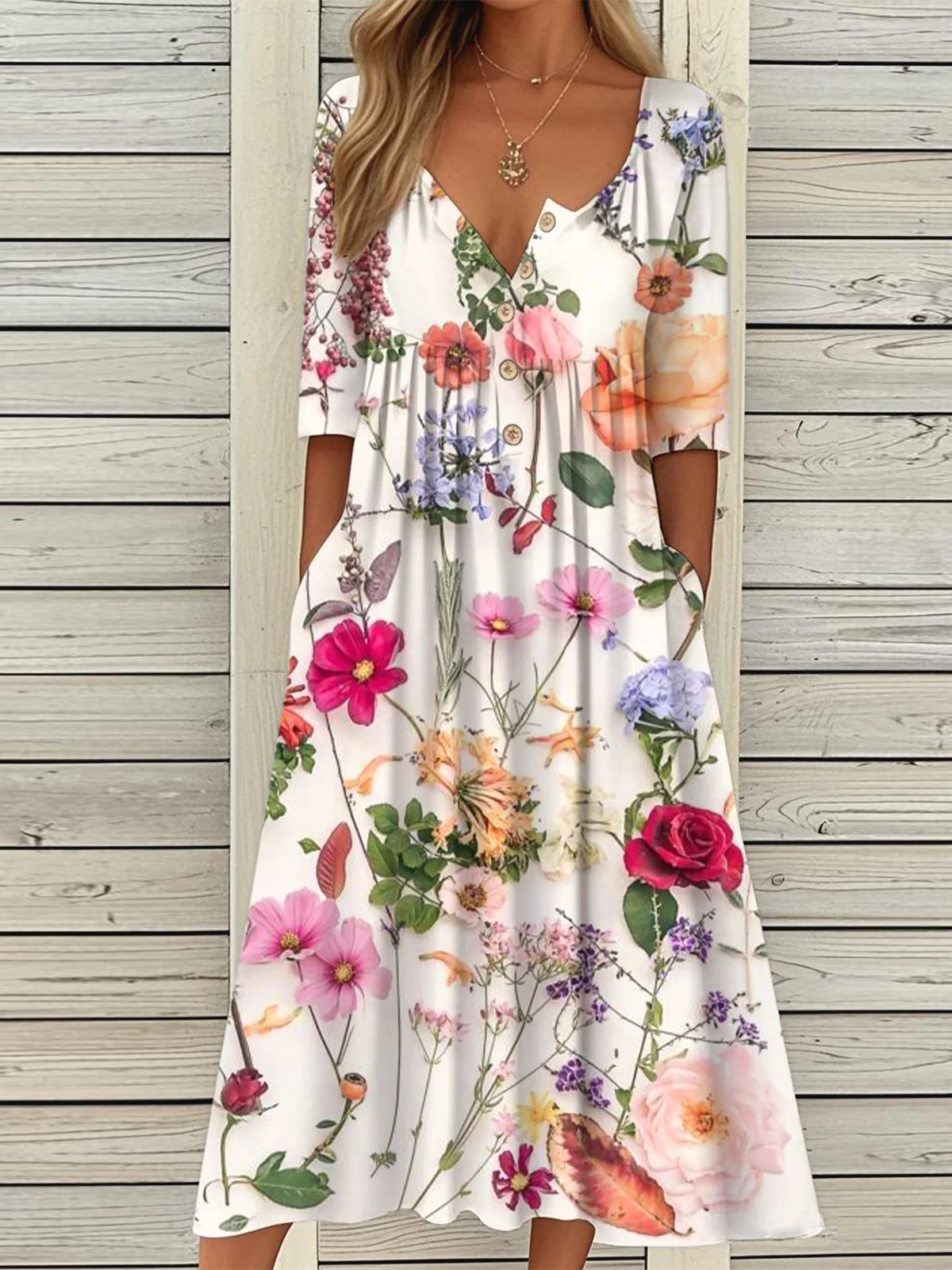 Casual Half Open Collar Dress With No