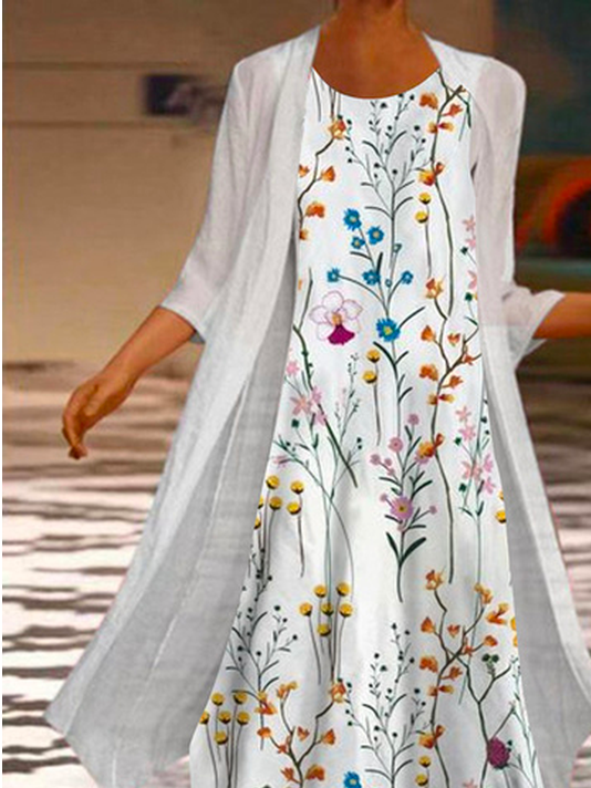 Crew Neck Floral Casual Regular Fit Two-Piece Set