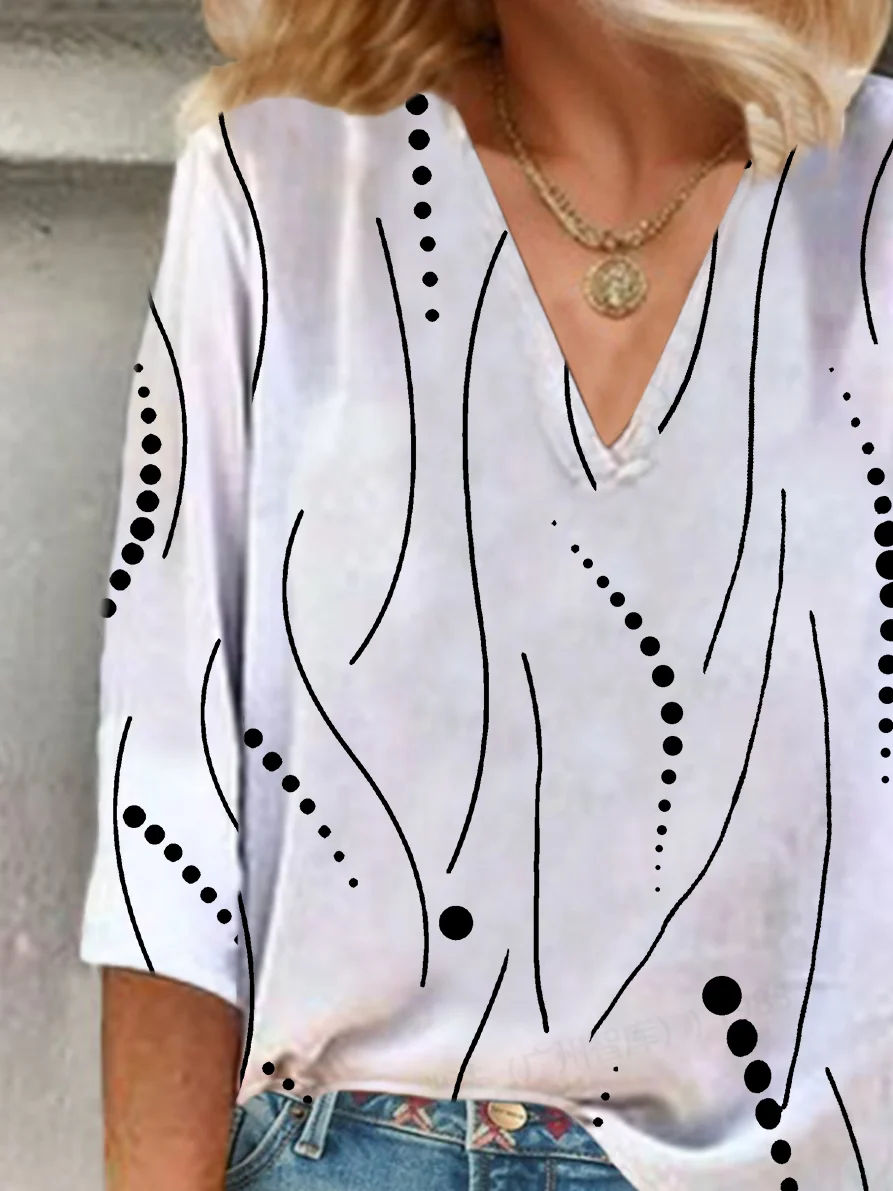 Women's Polka Dots Print V-Neck Casual Blouse