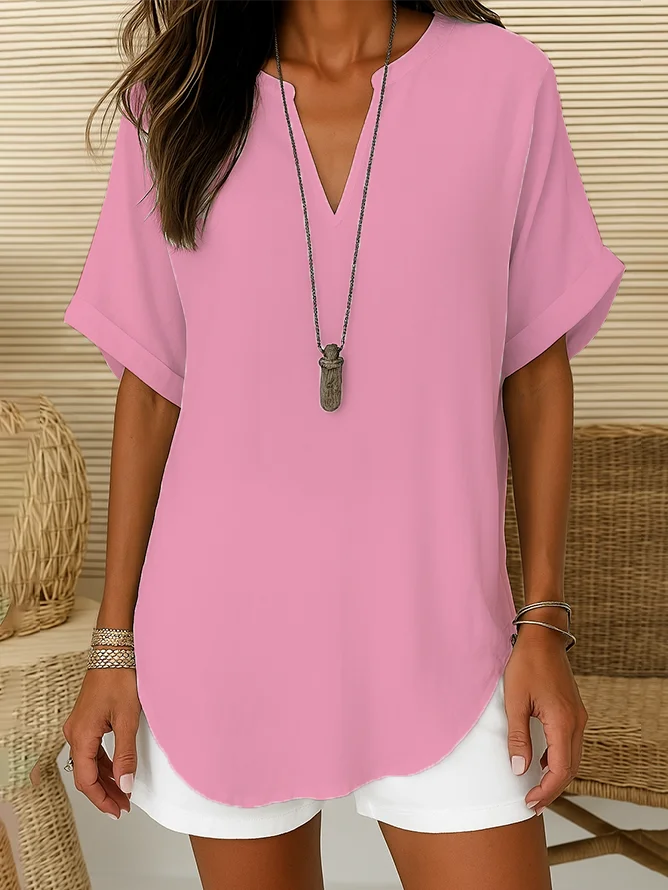 Women's Fashion Casual V-neck Short Sleeve Shirt