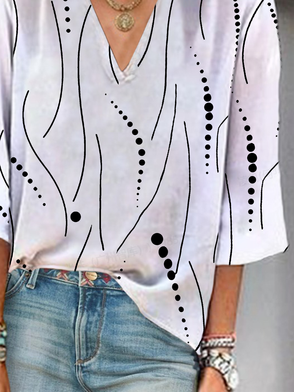 Women's Polka Dots Print V-Neck Casual Blouse