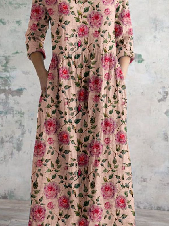 Floral V Neck Casual Jersey Dress