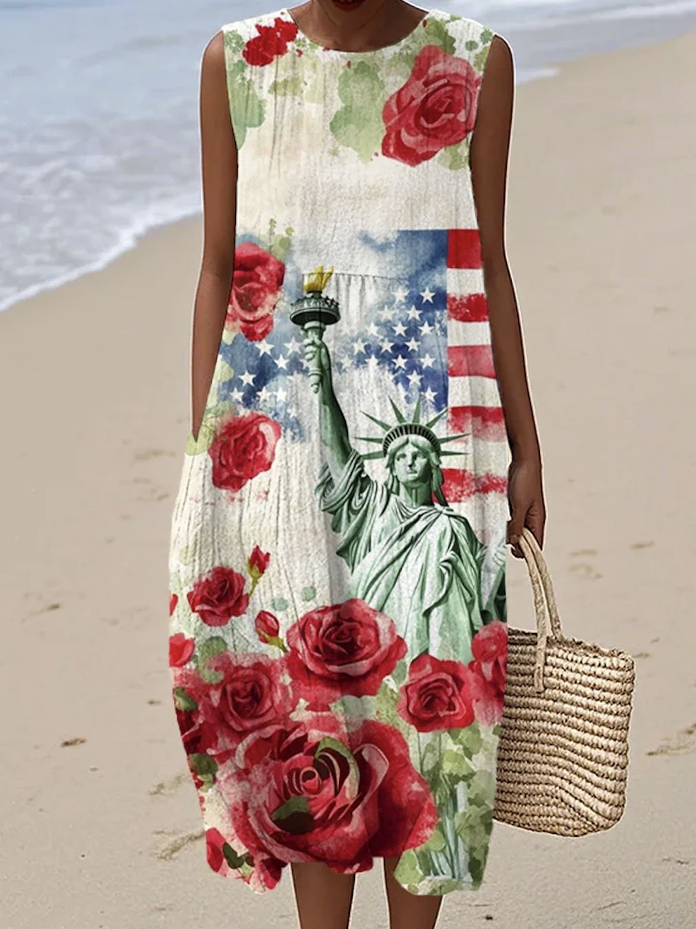 Crew Neck Casual Cotton Dress With No