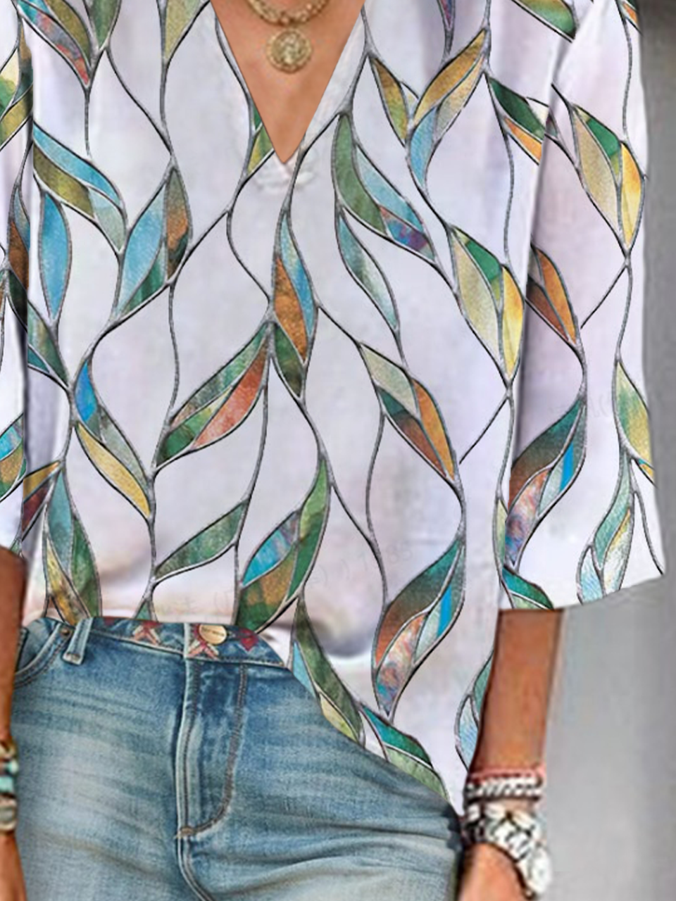 Women's Floral Print V-Neck Casual Blouse