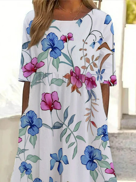 Women's Floral Print Casual Round Neck Short Sleeve Dress