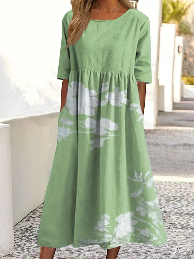 Women's Floral Print Casual Round Neck Short Sleeve Dress