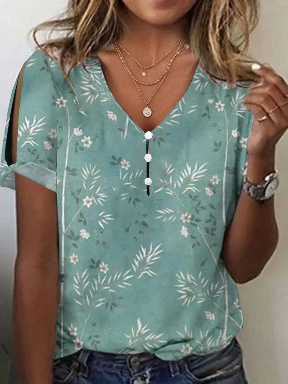 V Neck Cotton Regular Fit Simple T-Shirt