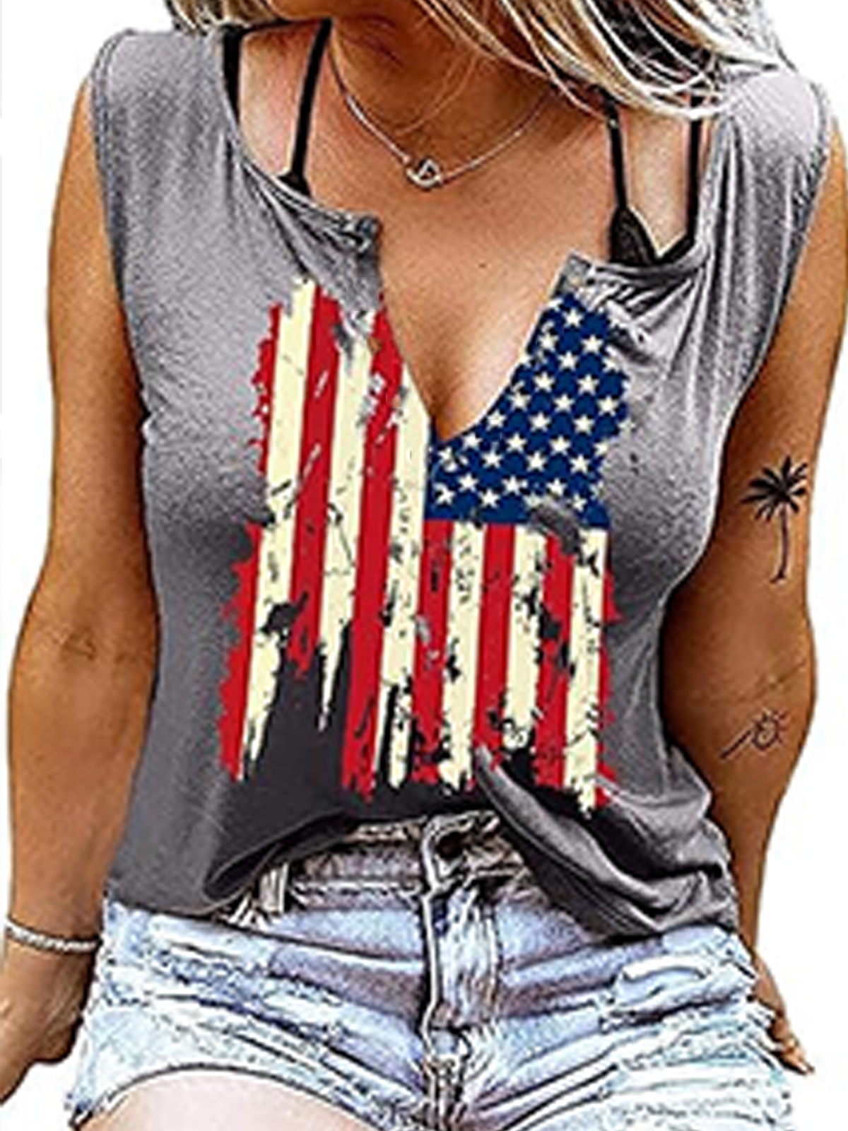 Casual America Flag Regular Fit Tank Top
