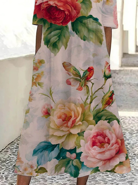 Women's Floral Print Casual Round Neck Short Sleeve Dress