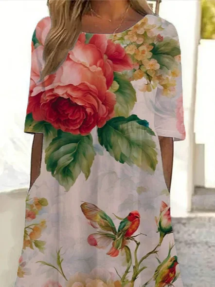Women's Floral Print Casual Round Neck Short Sleeve Dress