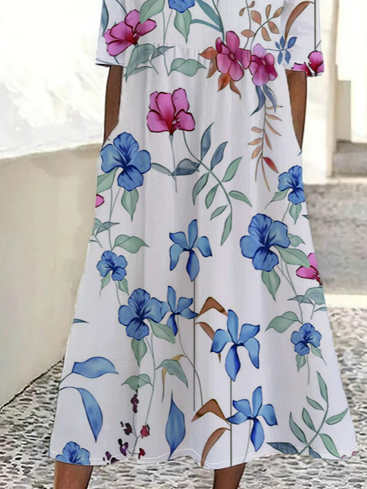 Women's Floral Print Casual Round Neck Short Sleeve Dress