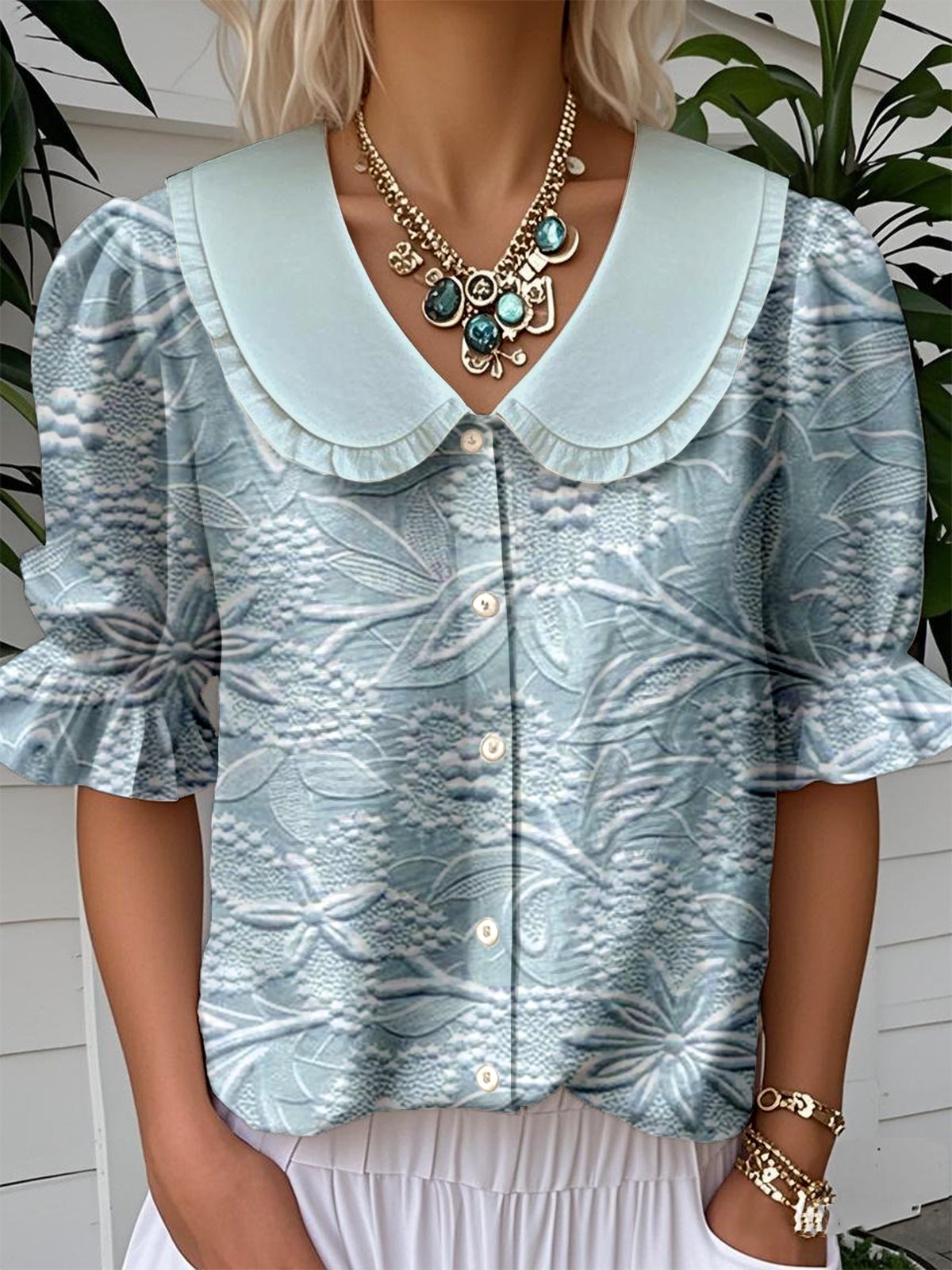 Loose Casual Shawl Collar Floral Shirt