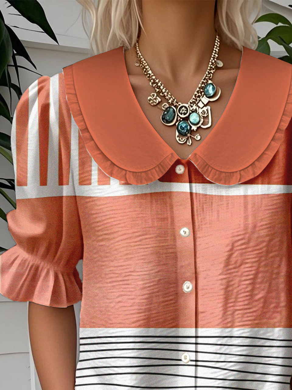 Geometric Shawl Collar Simple Shirt