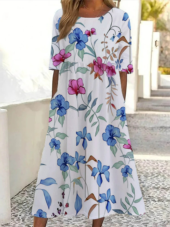 Women's Floral Print Casual Round Neck Short Sleeve Dress