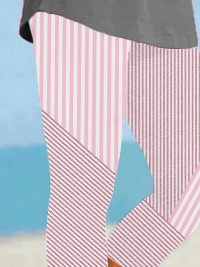 Women's Striped Print Casual Leggings