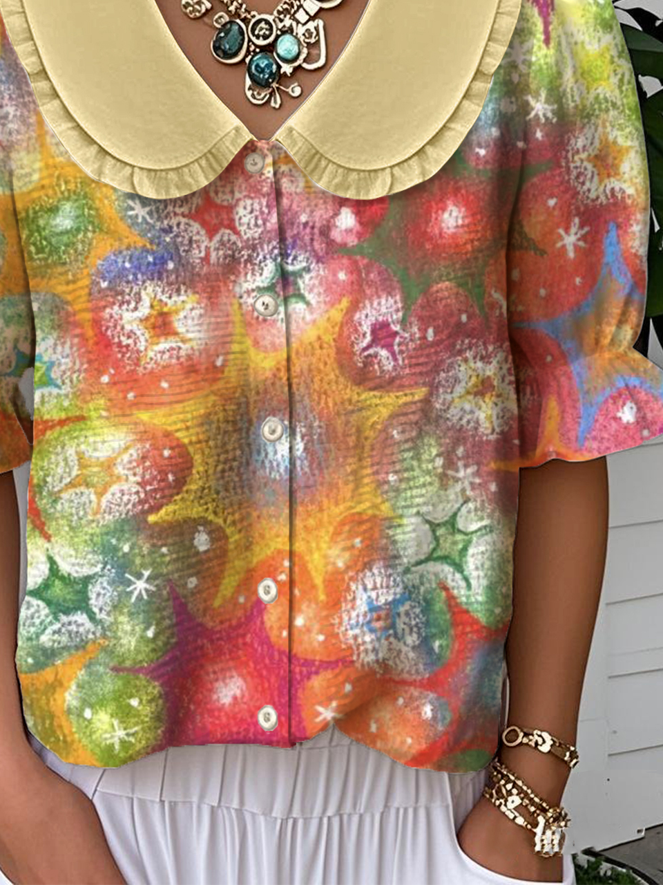 Simple Geometric Loose Shawl Collar Shirt