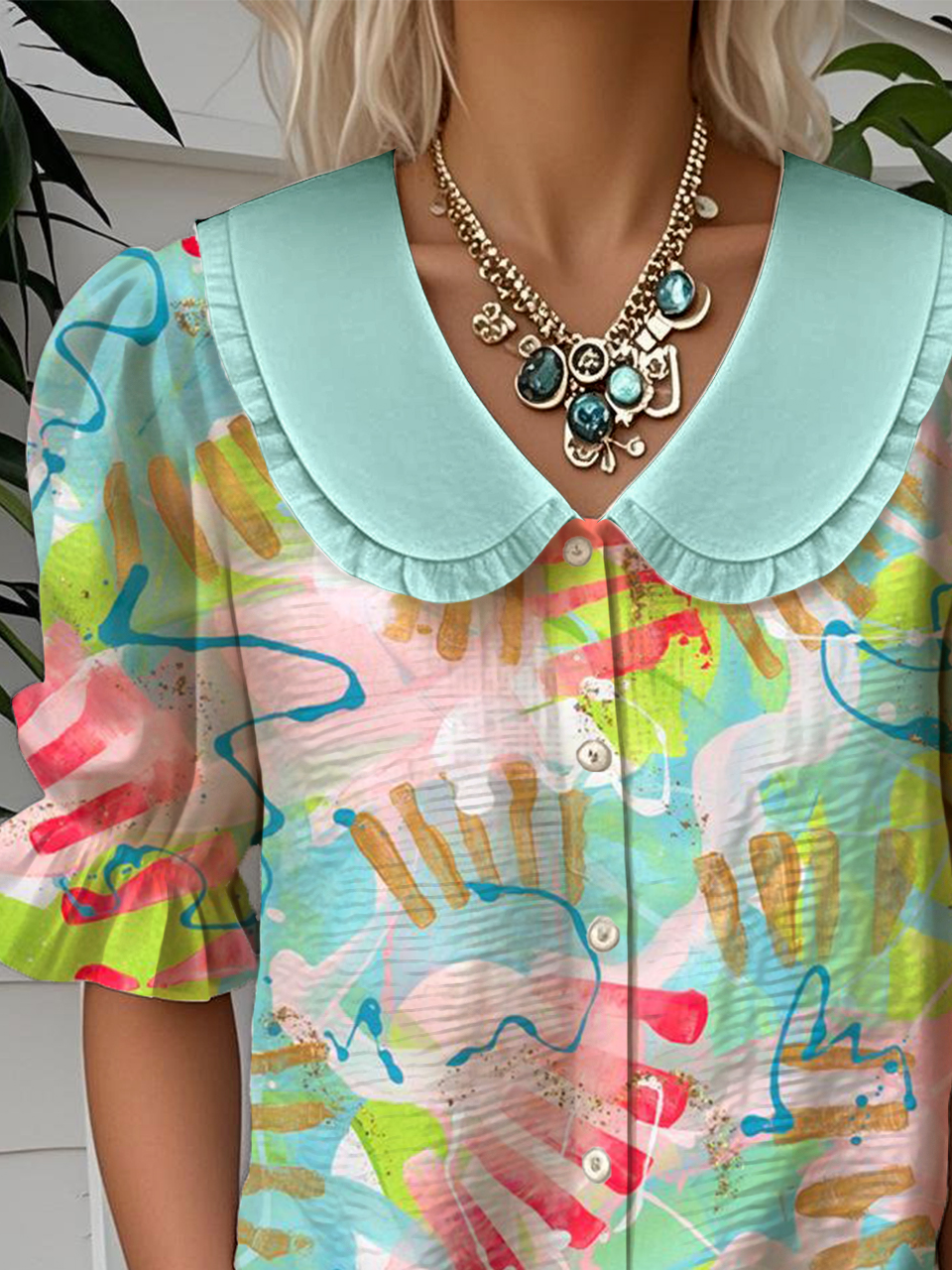 Shawl Collar Simple Gradient Pattern Shirt