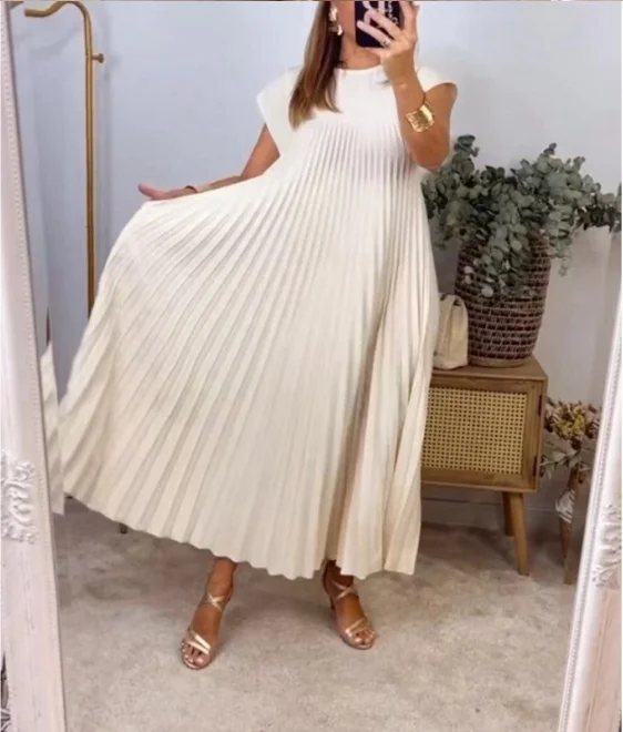 Women's Short Sleeve Summer Yellow Plain Split Joint Crew Neck Daily Going Out Vintage Maxi A-Line T-Shirt Oversized Dress