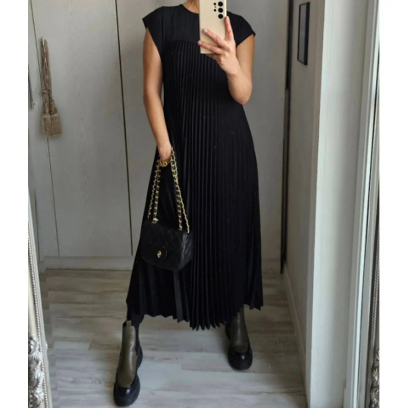 Women's Short Sleeve Summer Yellow Plain Split Joint Crew Neck Daily Going Out Vintage Maxi A-Line T-Shirt Oversized Dress