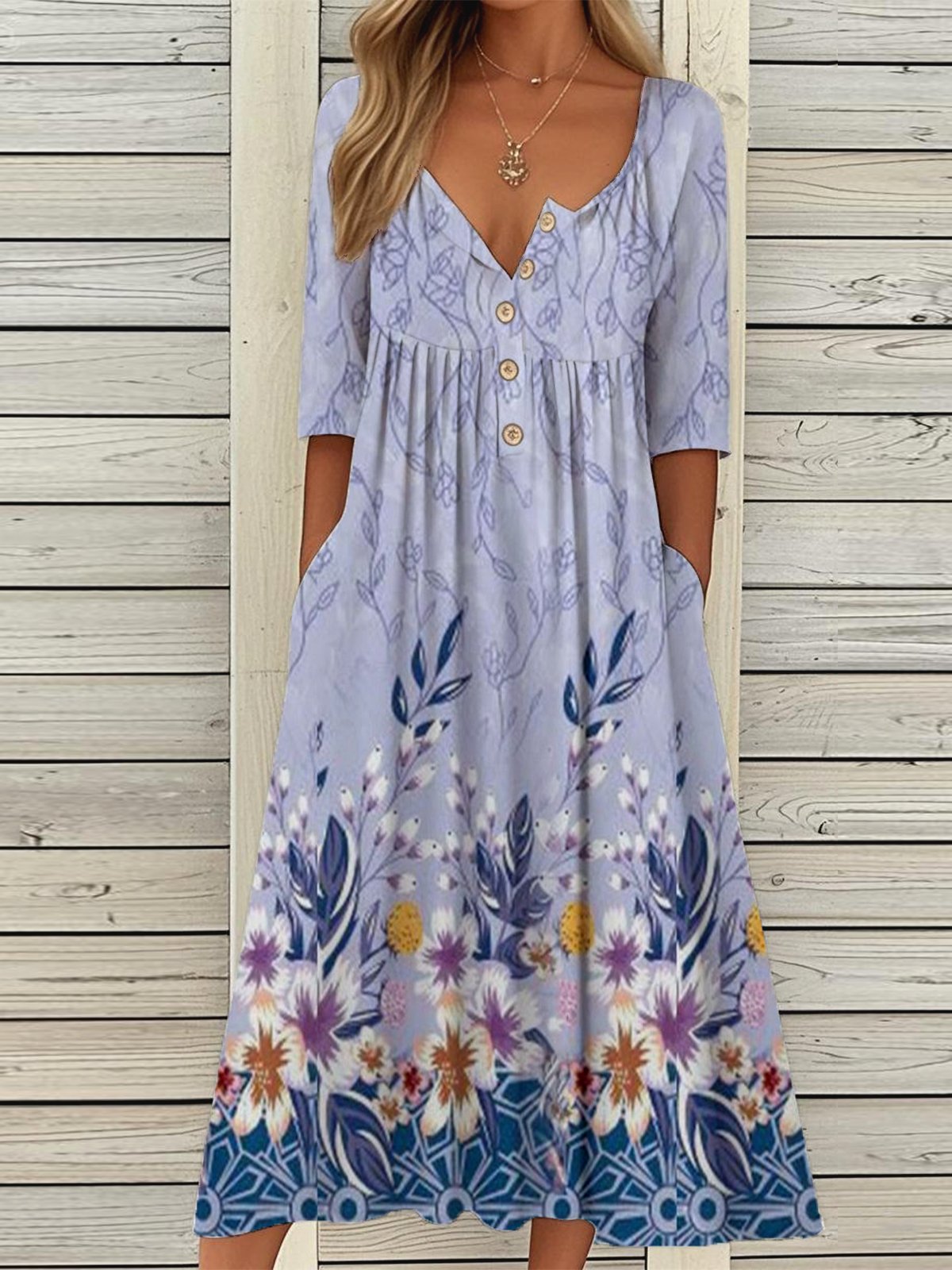 Vintage Half Open Collar Dress