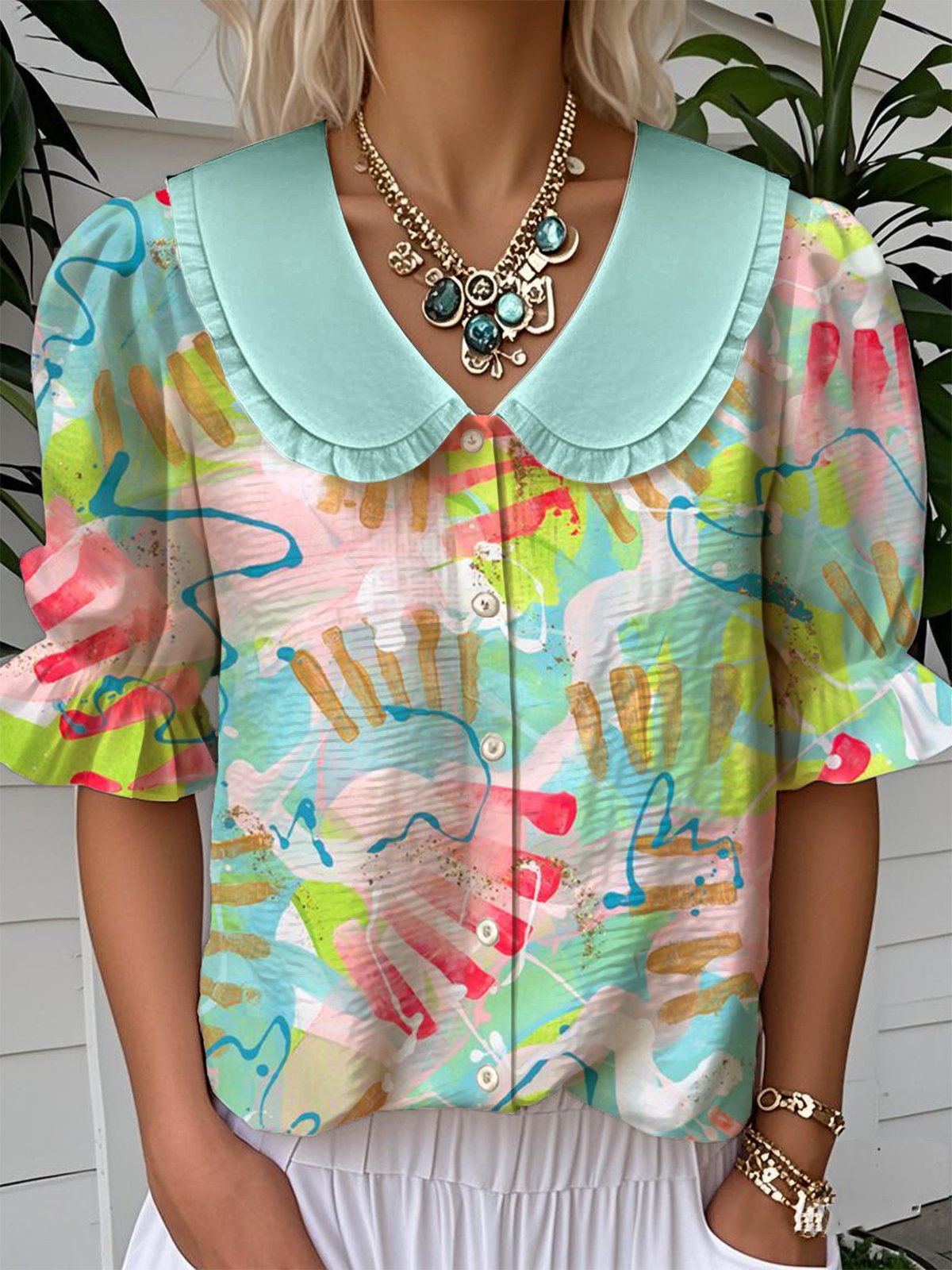 Shawl Collar Simple Gradient Pattern Shirt