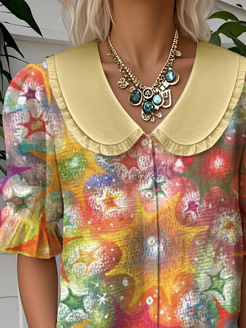 Simple Geometric Loose Shawl Collar Shirt