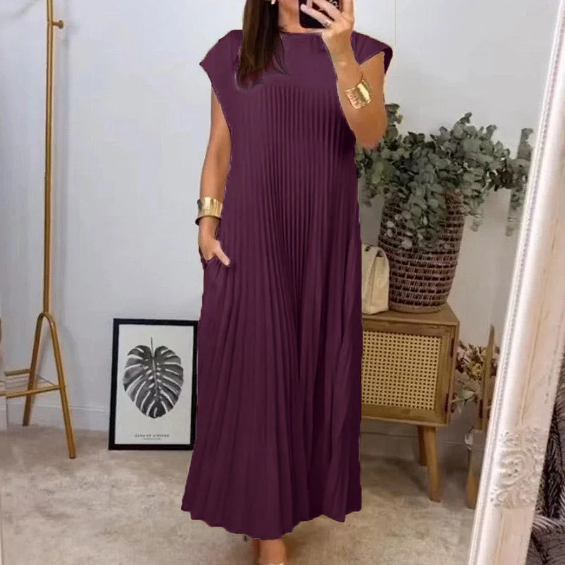 Women's Short Sleeve Summer Yellow Plain Split Joint Crew Neck Daily Going Out Vintage Maxi A-Line T-Shirt Oversized Dress