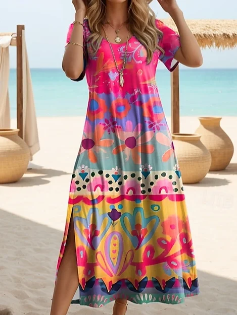 Women's Vintage Art Floral Print Dress