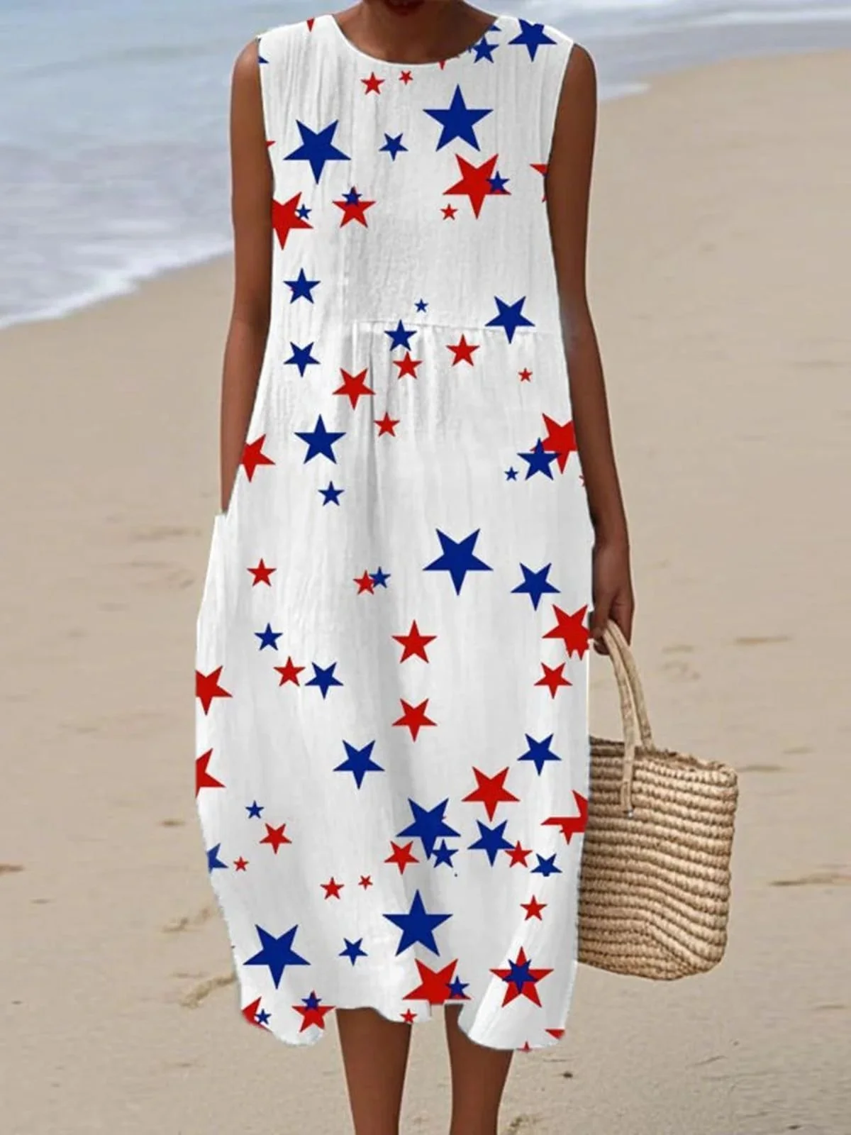 Cotton Vacation Regular Fit Crew Neck Dress With No