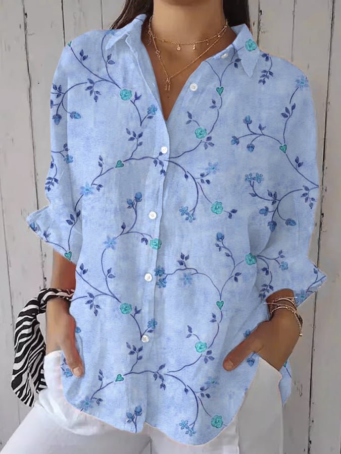 Casual Floral Shirt Collar Loose Shirt