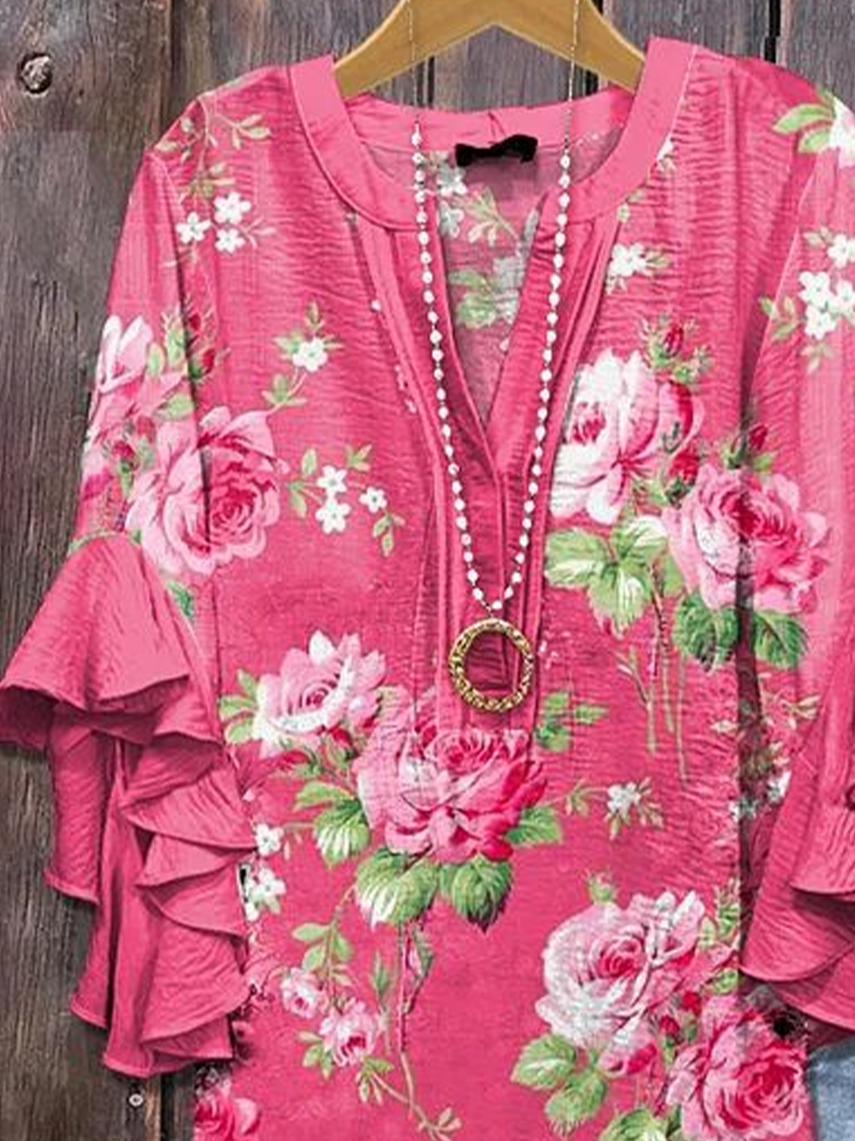 Women's Floral Ruffle Sleeve Top
