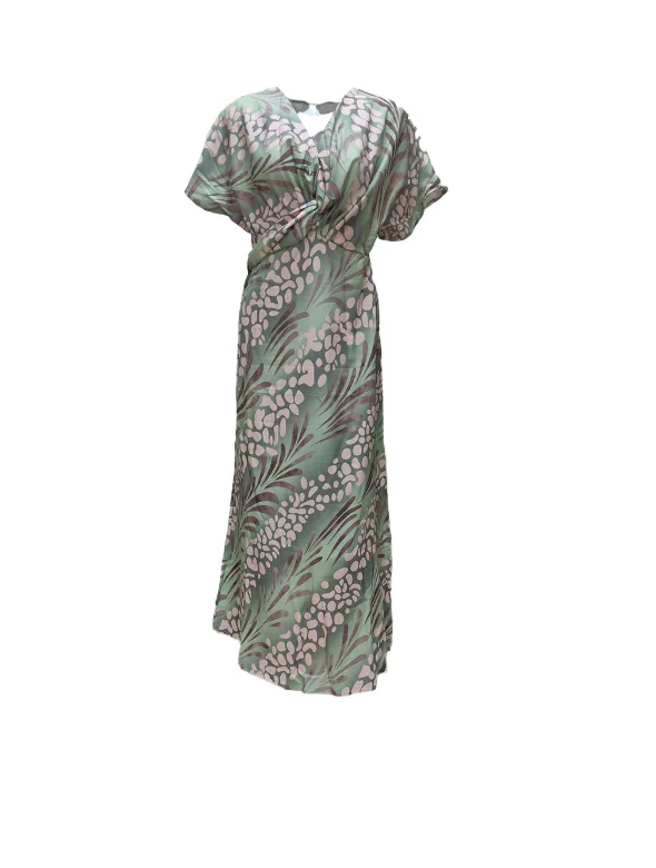 Women's Short Sleeve Summer Green Zebra Split Joint V Neck Daily Going Out Casual Maxi A-Line Hip Skirt Dress