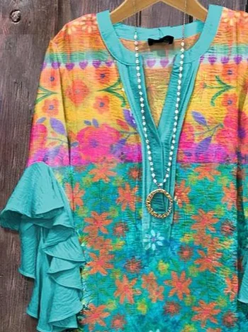 Women's Floral Ruffle Sleeve Top